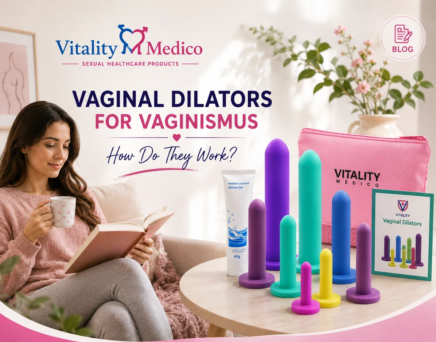 Vaginal dilators for vaginismus showing graduated dilator sizes for pelvic floor therapy by Vitality Medico Europe